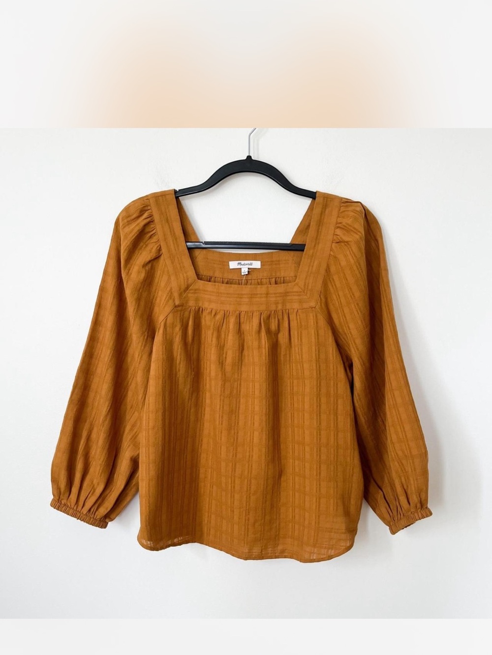 Square-Neck Peasant Blouse in Rust